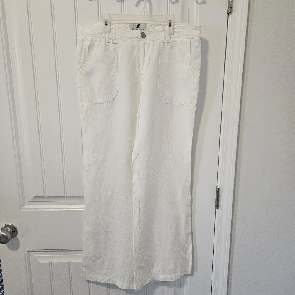 Banana Republic 100% Organic Linen Pants Cream Wide Leg Womens Size 10 Coastal